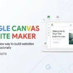 Google Canvas website maker blog banner featuring laptop and mobile responsive web design mockups